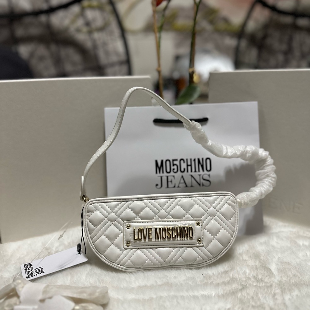 Love Moschino White Quilted Clutch